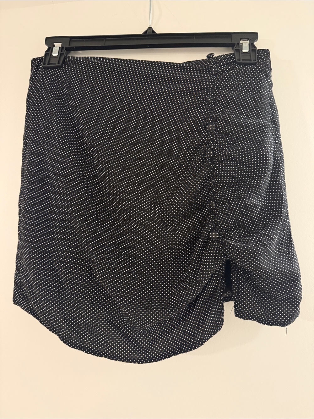 Black Polka Dot Mini Skirt with Side Ruching